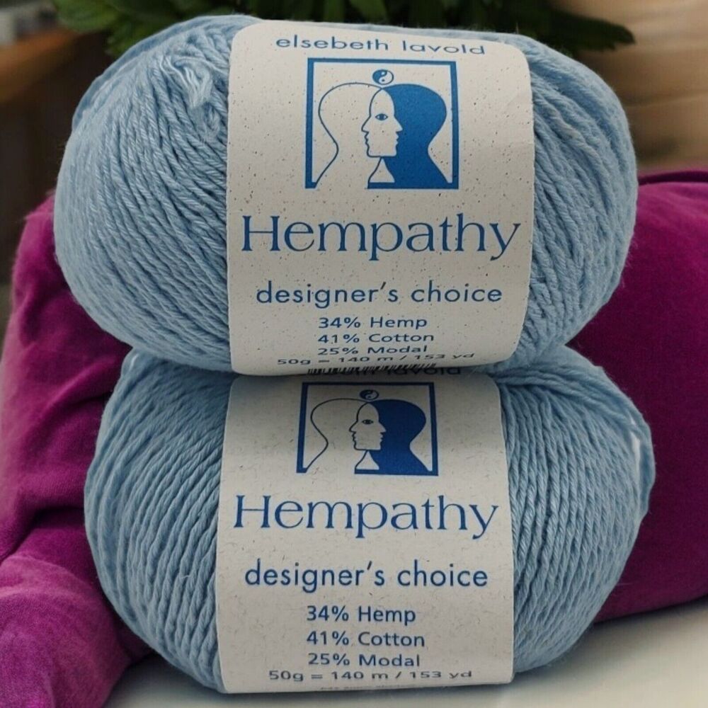 2 Skeins Hempathy Designer's Choice Elsebeth Lavold Yarn Blue Snow Shadow #042